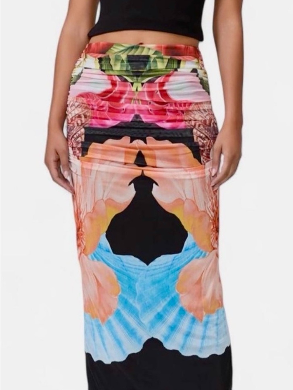 AFRM Multicolor Floral Mirror-Print Maxi Skirt
